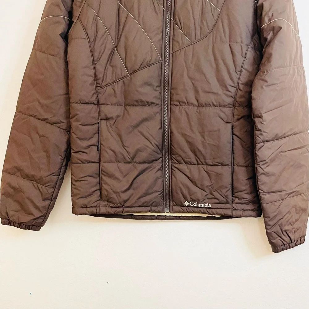 Columbia Puffer Quilted Full Zip Girls Jacket 10/12 Brown Pockets